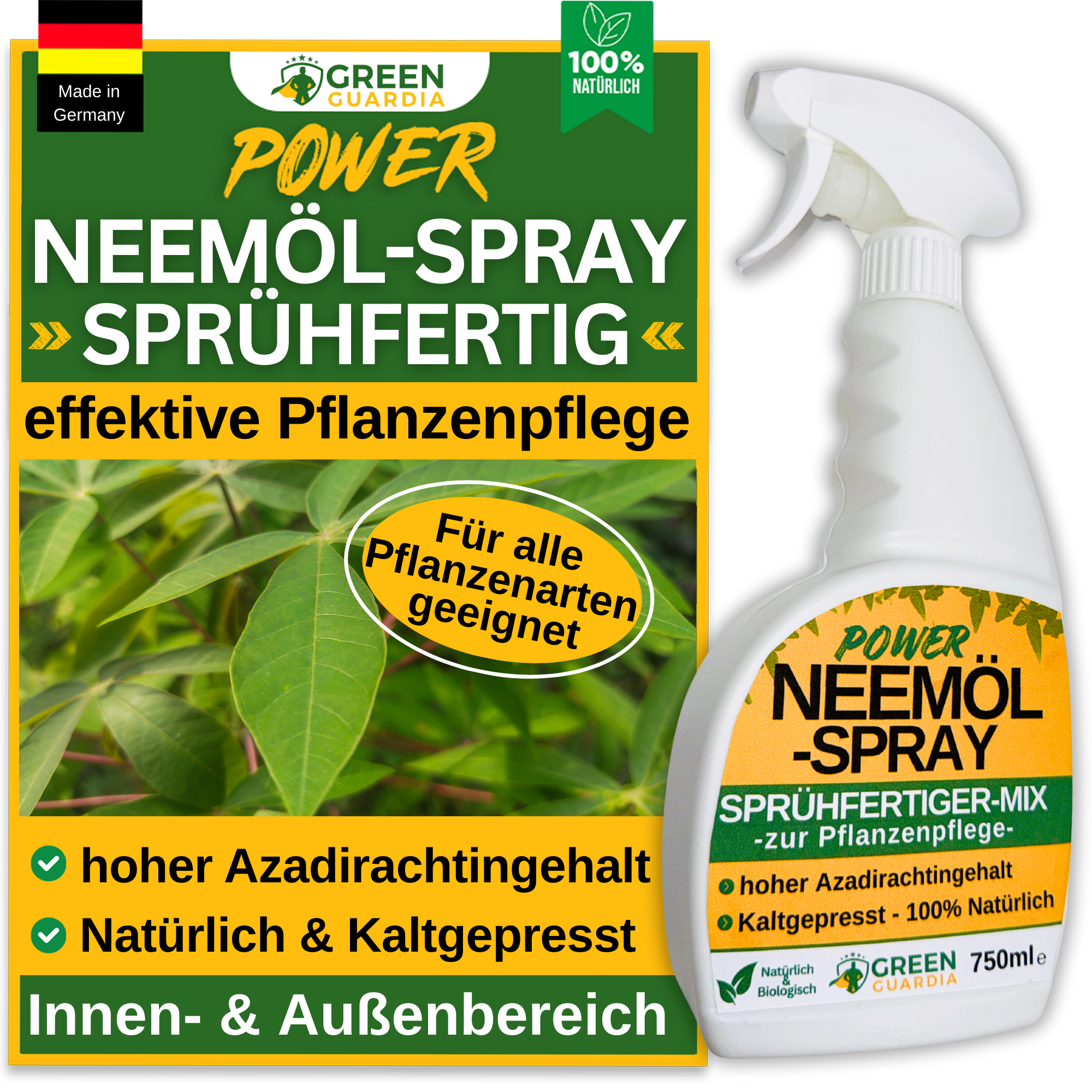 Neemöl Spray 750ml, -Sprühfertig- mit Emulgator zur Pflanzenpflege und Schutz