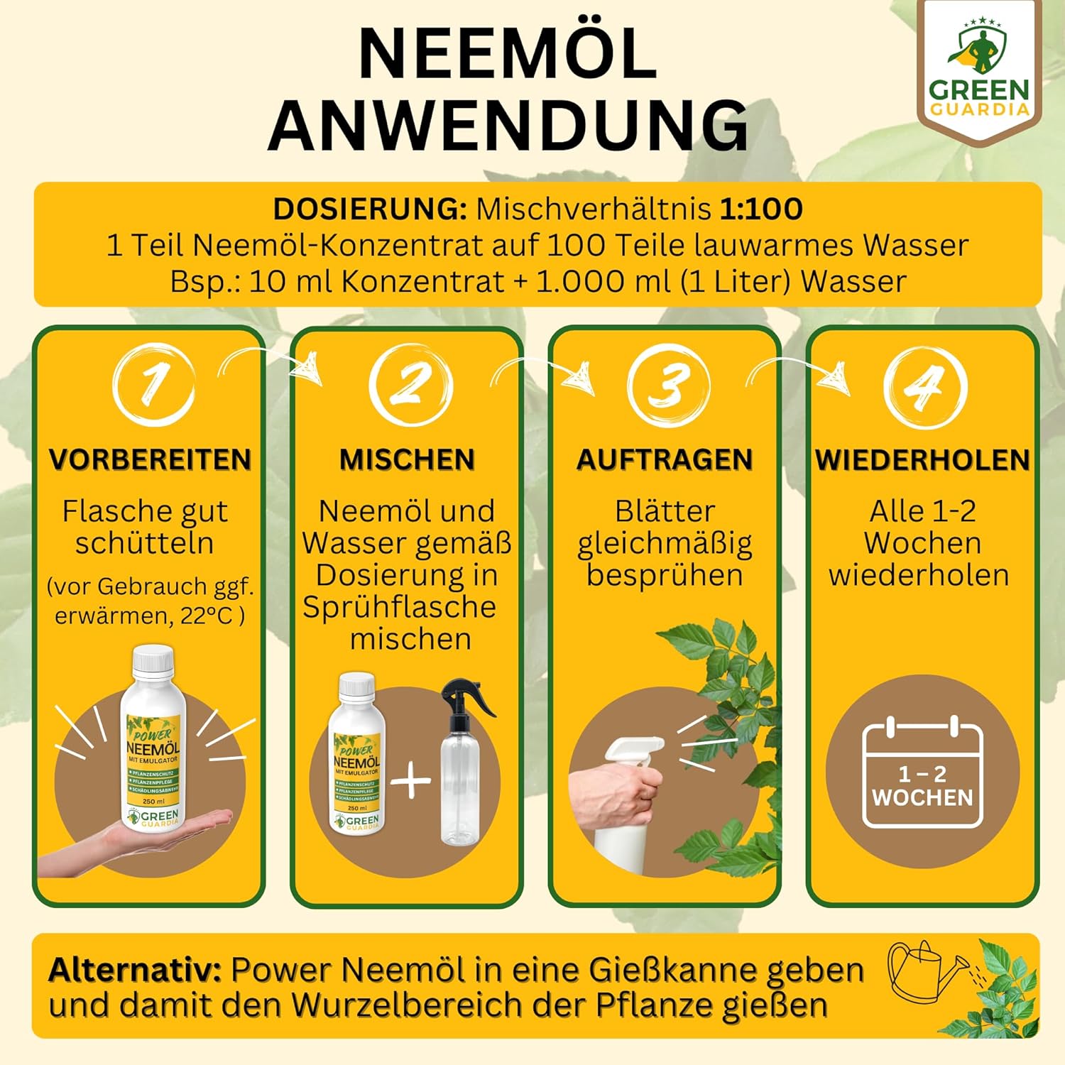 Aceite de Neem con emulsionante para plantas de interior y jardín