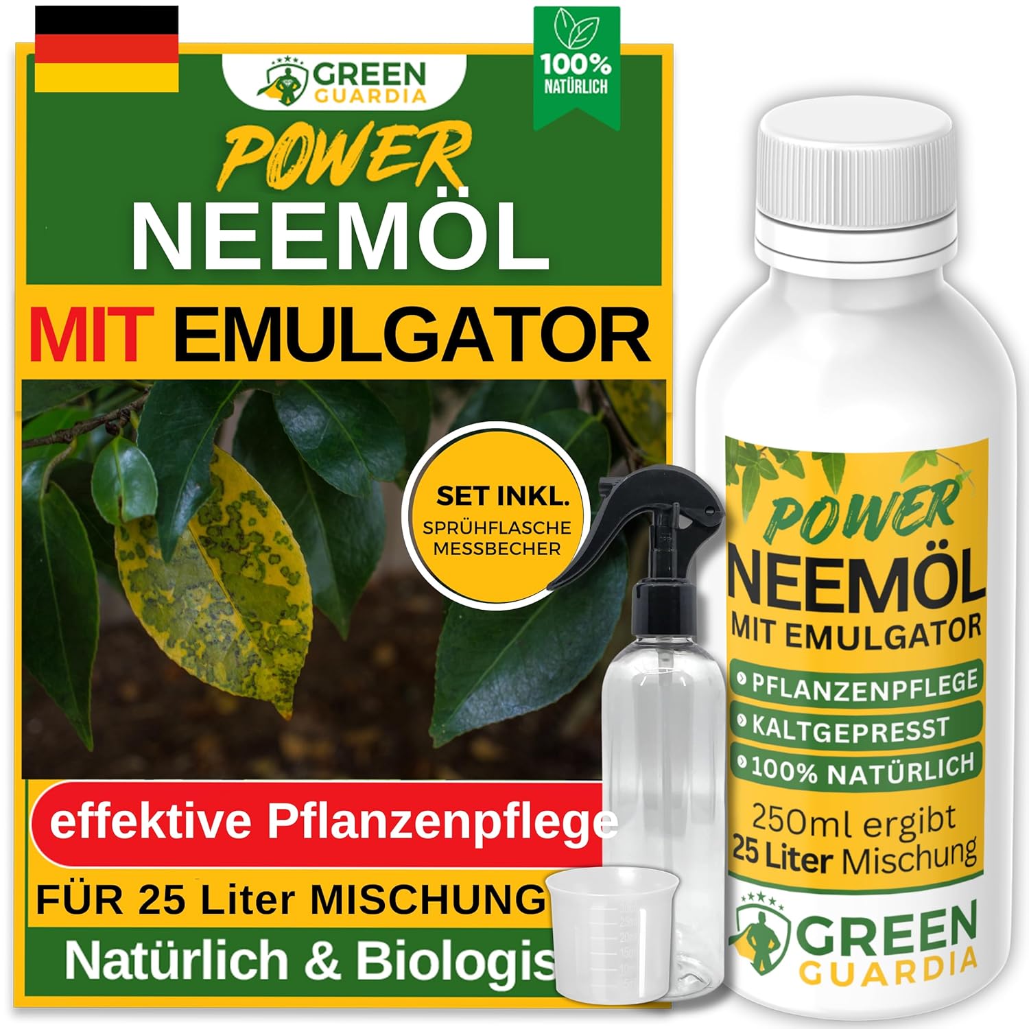 Power Neemöl mit Emulgator für Zimmerpflanzen & Garten - Green Guardia - Ihr Experte für Schädlinge und Pflanzen