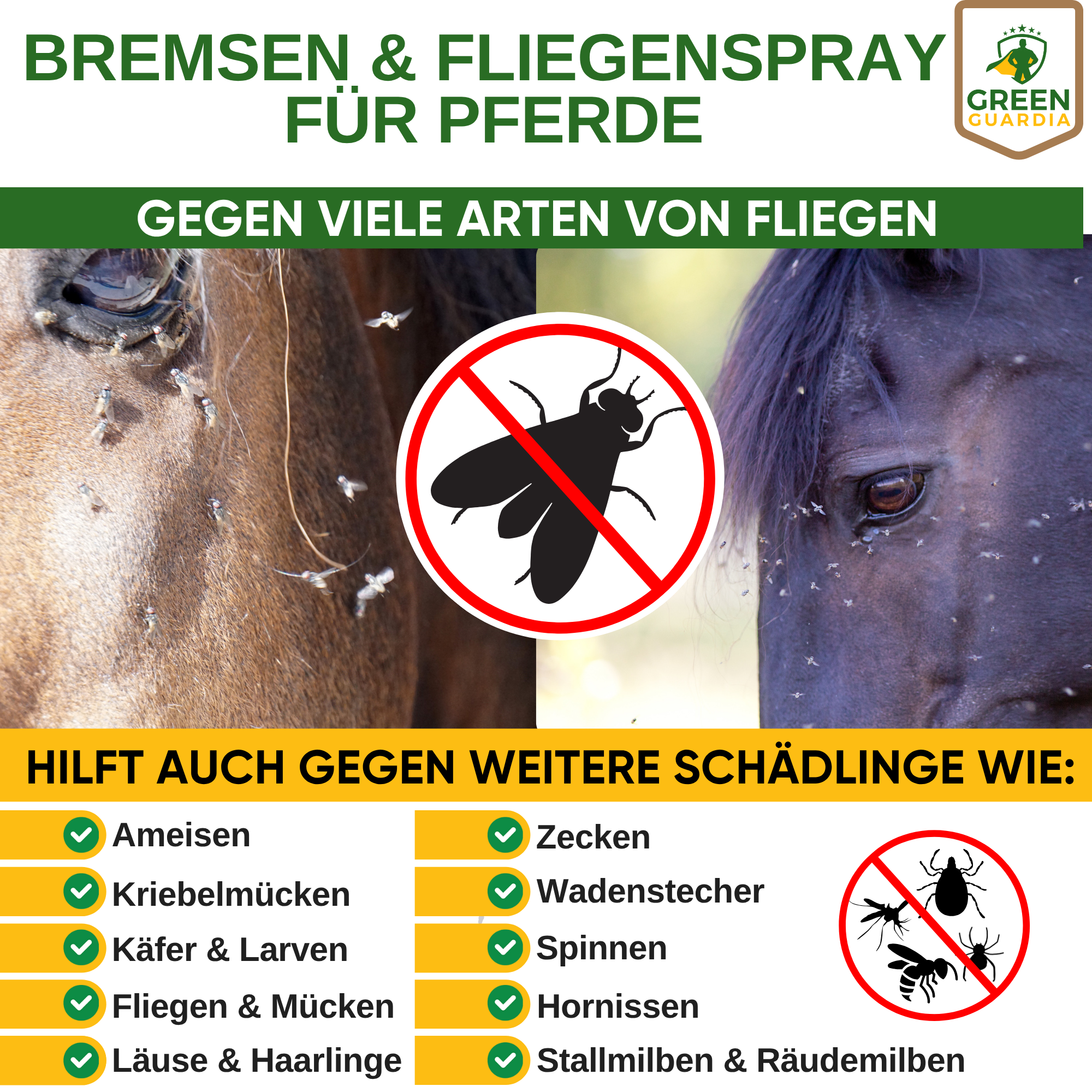 Spray répulsif puissant contre les taons et les mouches pour chevaux 