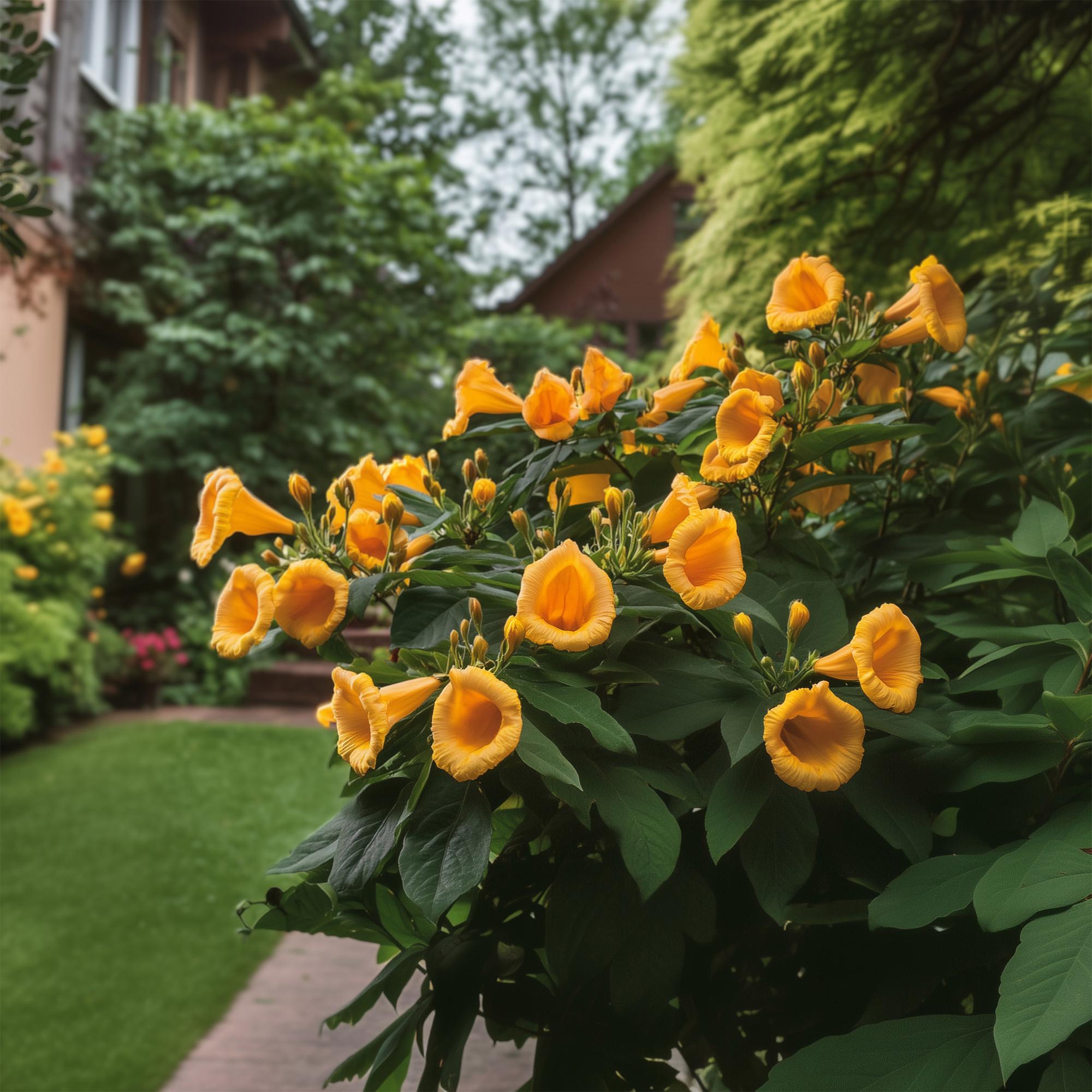 Campsis radicans 'Flava' – enredadera de trompeta de flores amarillas, 2 plantas, maceta de 11 cm, 40 cm de altura